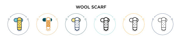 羊毛围巾图标在填充细线轮廓和图片下载