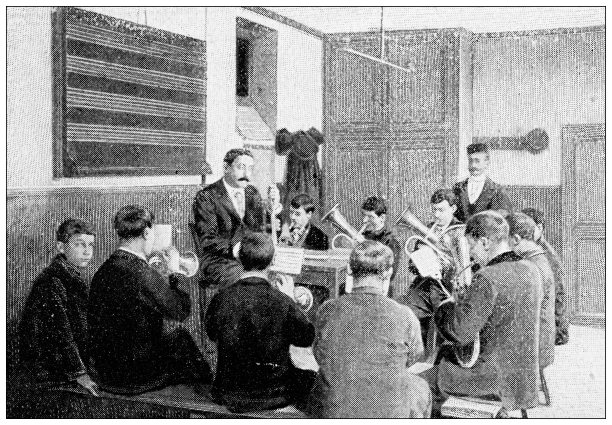 古董黑白照片:音乐课图片下载