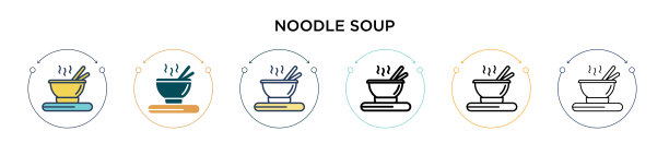 面汤图标中填充了细线和轮廓线图片下载