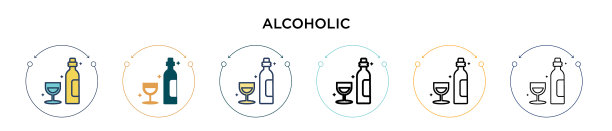 填充细线轮廓酒精图标图片下载