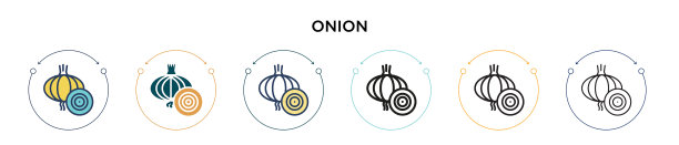 洋葱图标在填充细线轮廓和描边图片下载