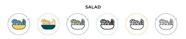 沙拉图标在填充细线轮廓和描边图片下载