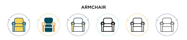 扶手椅图标在填充细线和轮廓线图片下载