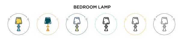 卧室灯的图标在填充细线轮廓和图片下载