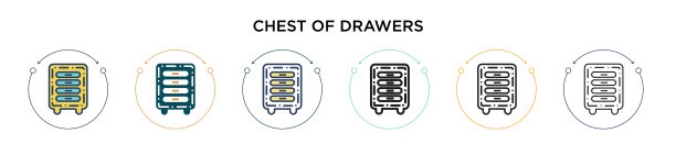 五斗橱图标在填充细线轮廓图片下载