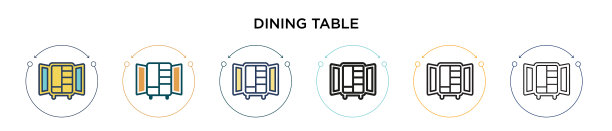 餐桌图标在填充细线轮廓和图片下载