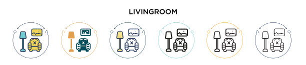 客厅图标在填充细线轮廓和图片下载