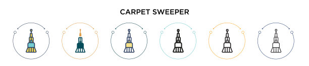 地毯清扫器图标在填充细线轮廓图片下载