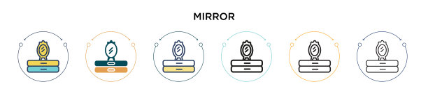镜像图标在填充细线和轮廓线图片下载