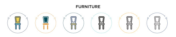家具图标在填充细线轮廓和图片下载