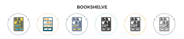 书架图标在填充细线轮廓和图片下载