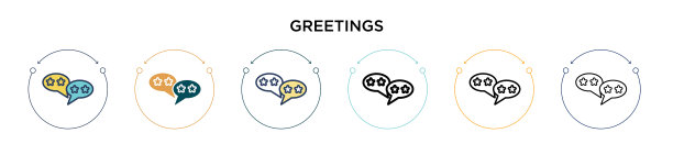 问候语图标在填充细线轮廓和图片下载
