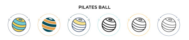 普拉提球的图标在填充细线轮廓和图片下载