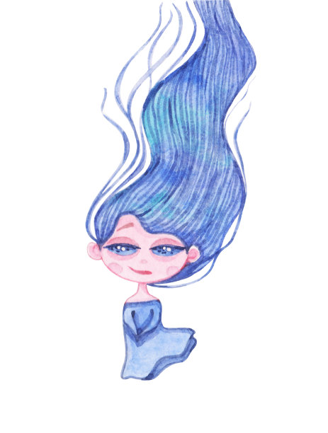 空间水彩旗帜。宇宙波浪发灵感女孩。蓝色宇宙发型卡通插图。图片下载