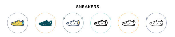 运动鞋图标在填充细线轮廓和图片下载