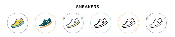 运动鞋图标在填充细线轮廓和图片下载