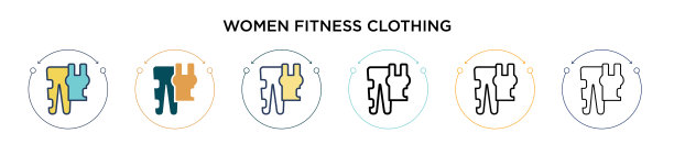 女性健身服装的图标在填充细线图片下载