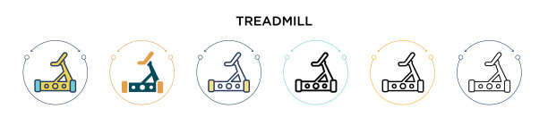 跑步机图标在填充细线轮廓和图片下载