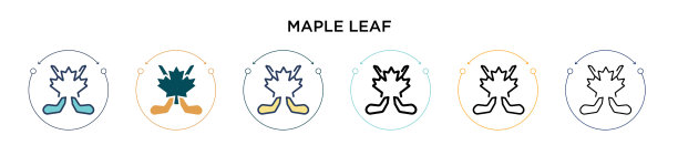 枫叶图标在填充细线轮廓和图片下载