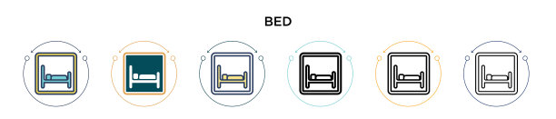 床标图标在填充细线轮廓和图片下载