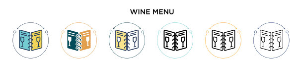 酒单图标中填满了细线和轮廓线图片下载