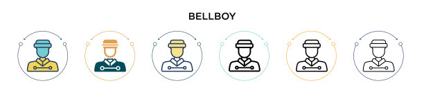 行李员图标在填充细线轮廓和图片下载