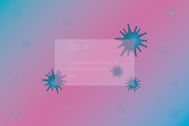 Coronaviridae SARS-CoV-2。透明的信用卡。磨砂玻璃。明亮的冠状病毒。彩色矢量插图。孤立的彩色背景。风格玻璃射。信用卡刻字。病毒点缀。一种危险感染的传播。图片下载