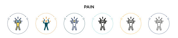 填充细线轮廓和描边中的疼痛图标图片下载
