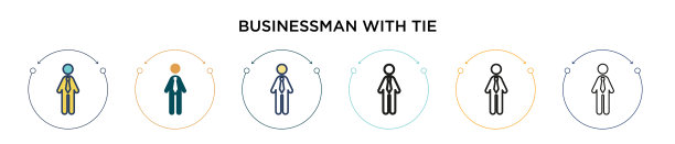 商人与领带图标在填充细线图片下载