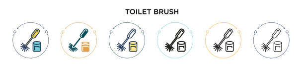马桶刷图标在填充细线和轮廓线图片下载