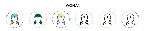 女人图标在填充细线轮廓和描边图片下载