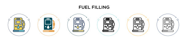加油图标在填充细线轮廓和图片下载