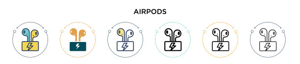 Airpods图标在填充细线轮廓和图片下载