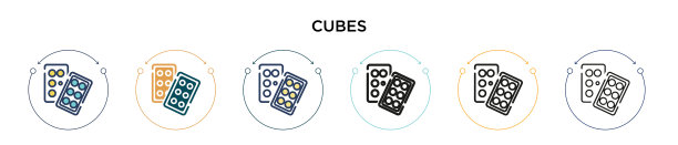立方体图标在填充细线轮廓和描边图片下载