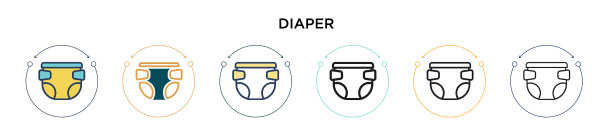 纸尿裤图标中填充了细线和轮廓线图片下载