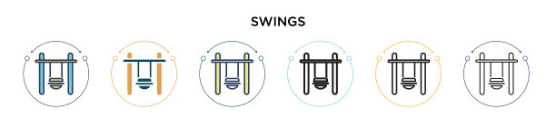 秋千图标在填充细线轮廓和图片下载