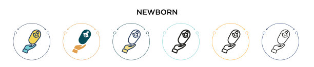 新生图标在填充细线轮廓和图片下载