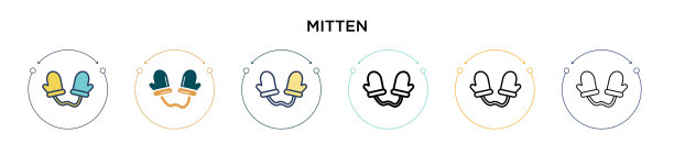 手套图标在填充细线轮廓和图片下载