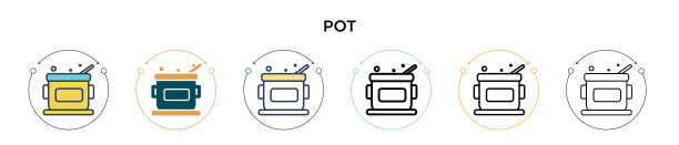 壶图标在填充细线轮廓和笔画图片下载