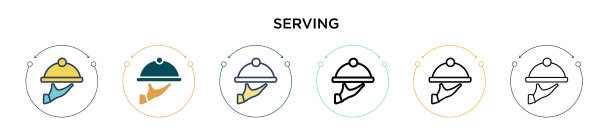 服务图标在填充细线轮廓和图片下载