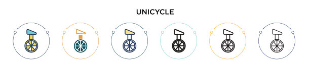 独轮车图标在填充细线轮廓和图片下载