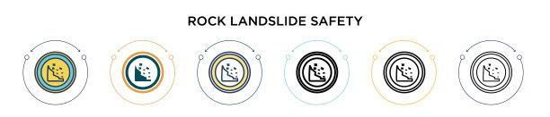 岩石滑坡安全图标在填充细线图片下载