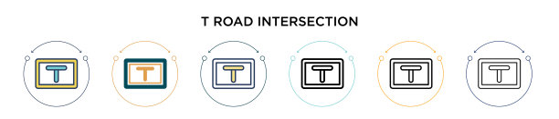 T型路口图标中填充细线图片下载