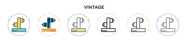 复古的标志张贴图标在填充细线图片下载