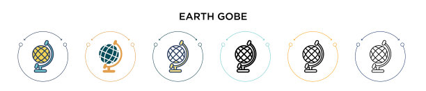 地球gobe图标在填充细线轮廓和图片下载