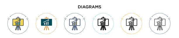 图表图标在填充细线轮廓和图片下载
