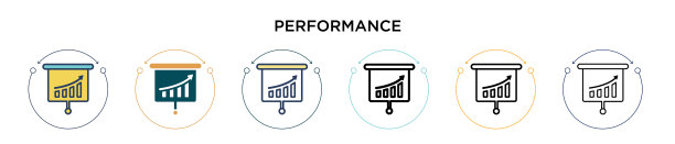 性能图标在填充细线和轮廓线图片下载