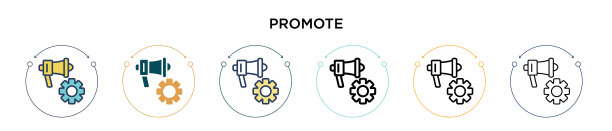 促进图标在填充细线轮廓和图片下载