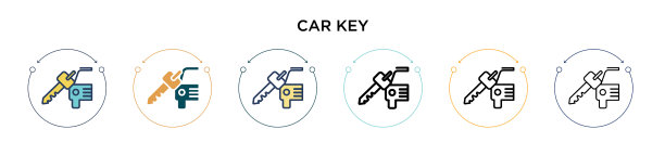 车键图标中填充细线和轮廓线图片下载