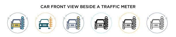 汽车正面视图旁边有一个交通表图标图片下载